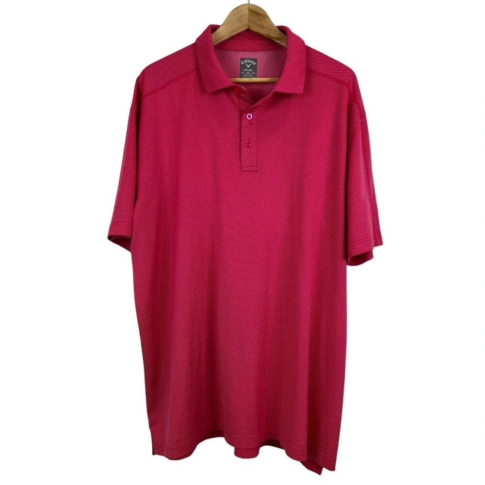 Callaway Opti-Dri Golf Shirt Men's XXL Pink‎ Stripe Geo UPF 50 Stretch